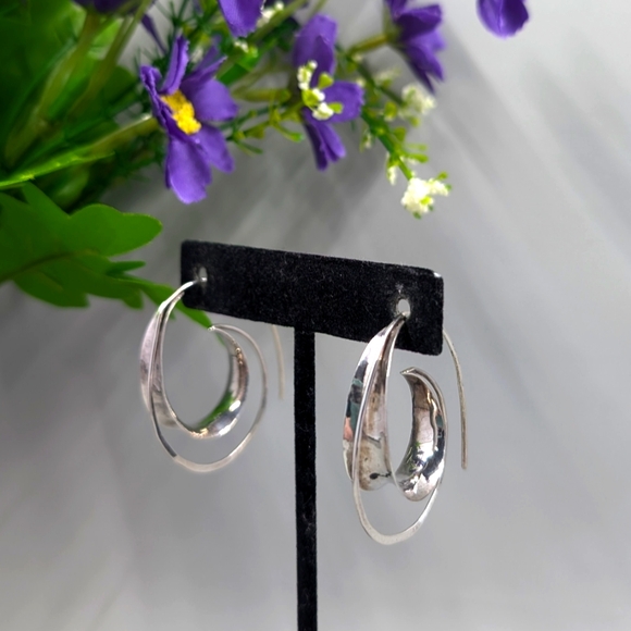 Jewelry - Sterling Silver 925 Signed Double Hoop Helix Style Vintage Hoop Earrings